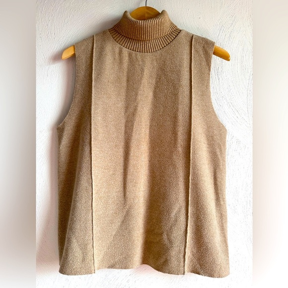 Zara modern rib neck, sleeveless turtleneck tan, size Large - Picture 1 of 9